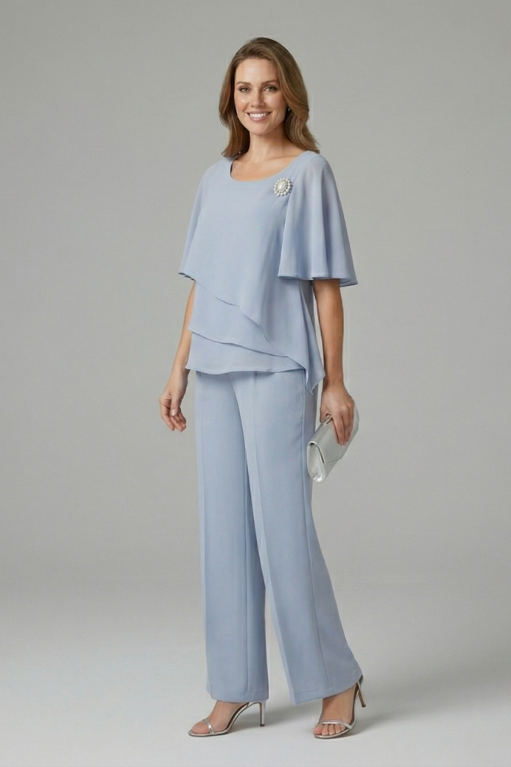 Women's Top Trousers Set Layered Top Straight Legs Casual Outfit