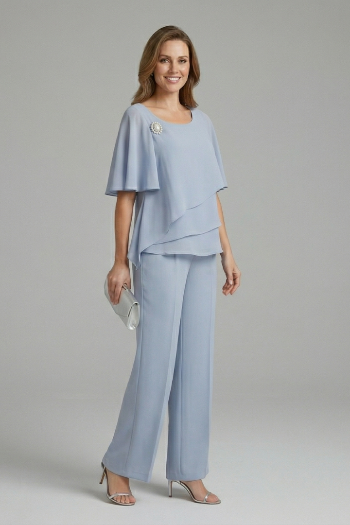 Women's Top Trousers Set Layered Top Straight Legs Casual Outfit