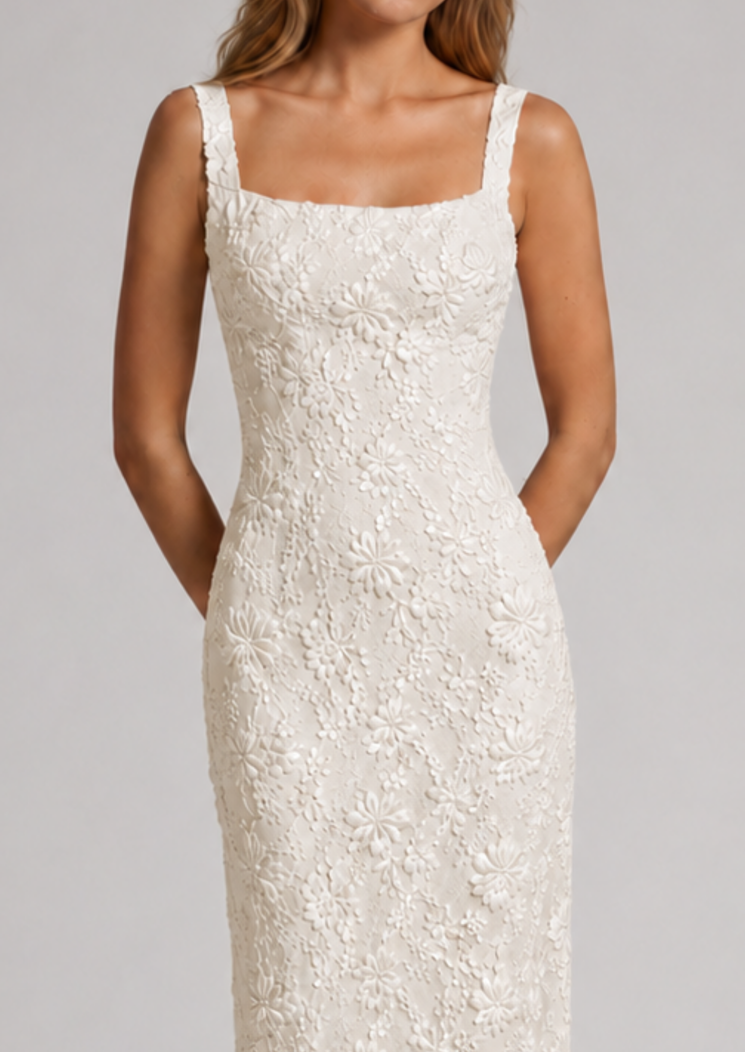 Women's Floral Lace Midi Dress Square Neckline Short Sleeve Casual