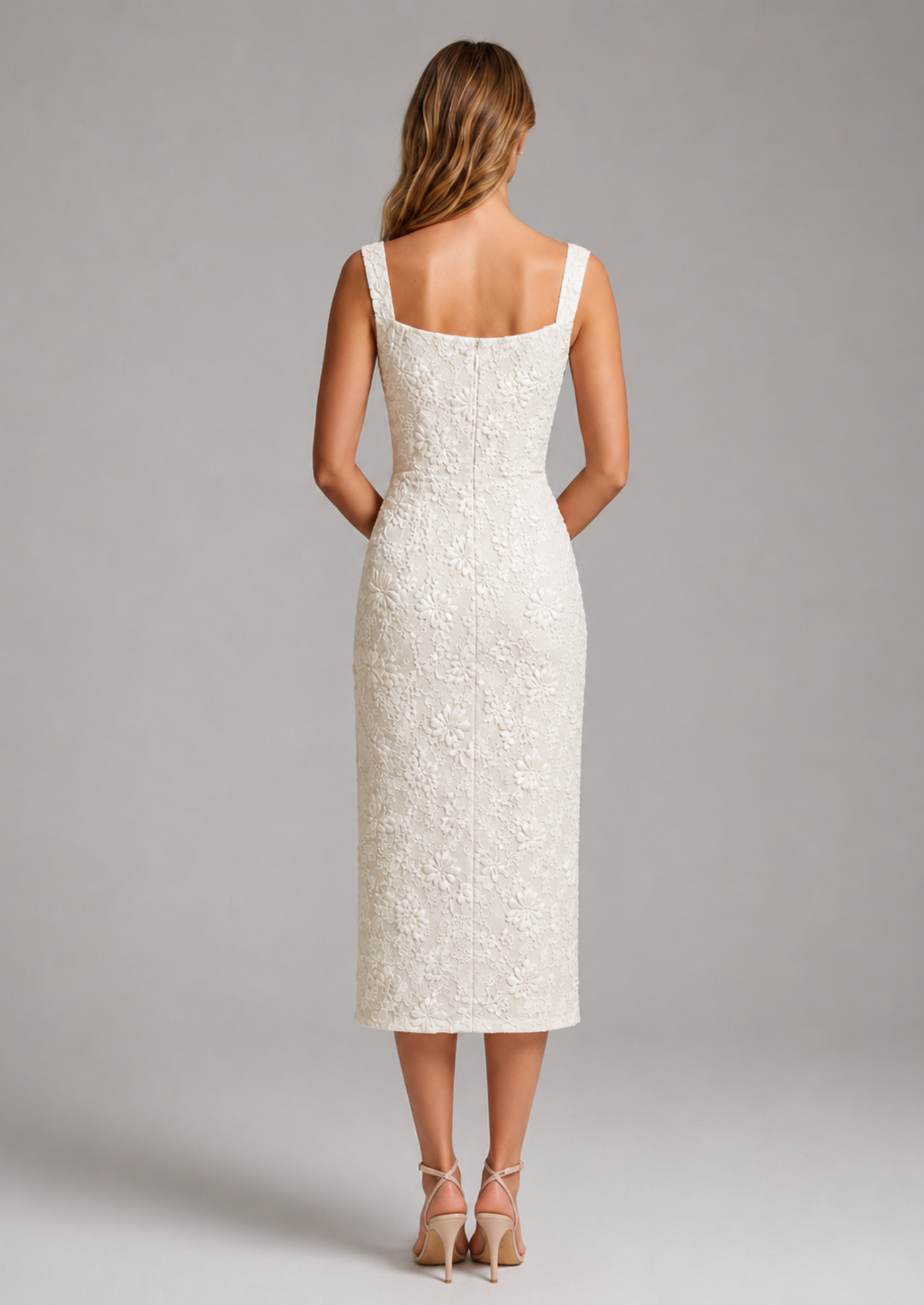 Women's Floral Lace Midi Dress Square Neckline Short Sleeve Casual