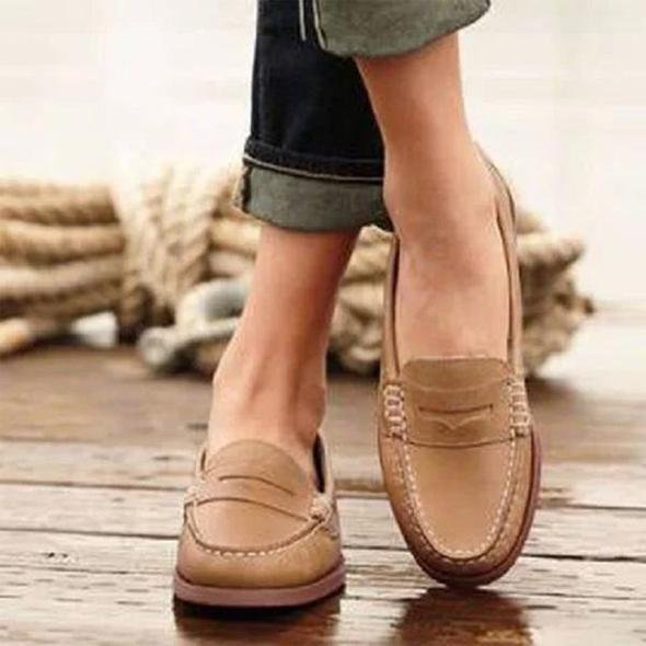 Women's Black Penny Loafers Leather Slip-On Orthopedic Support Comfortable Shoes