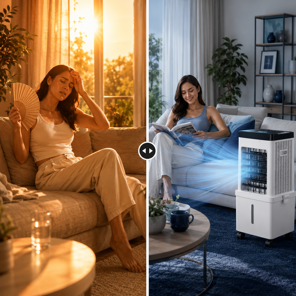 Portable Air Cooler Humidifier - 2-in-1 Compact Design for Home Office