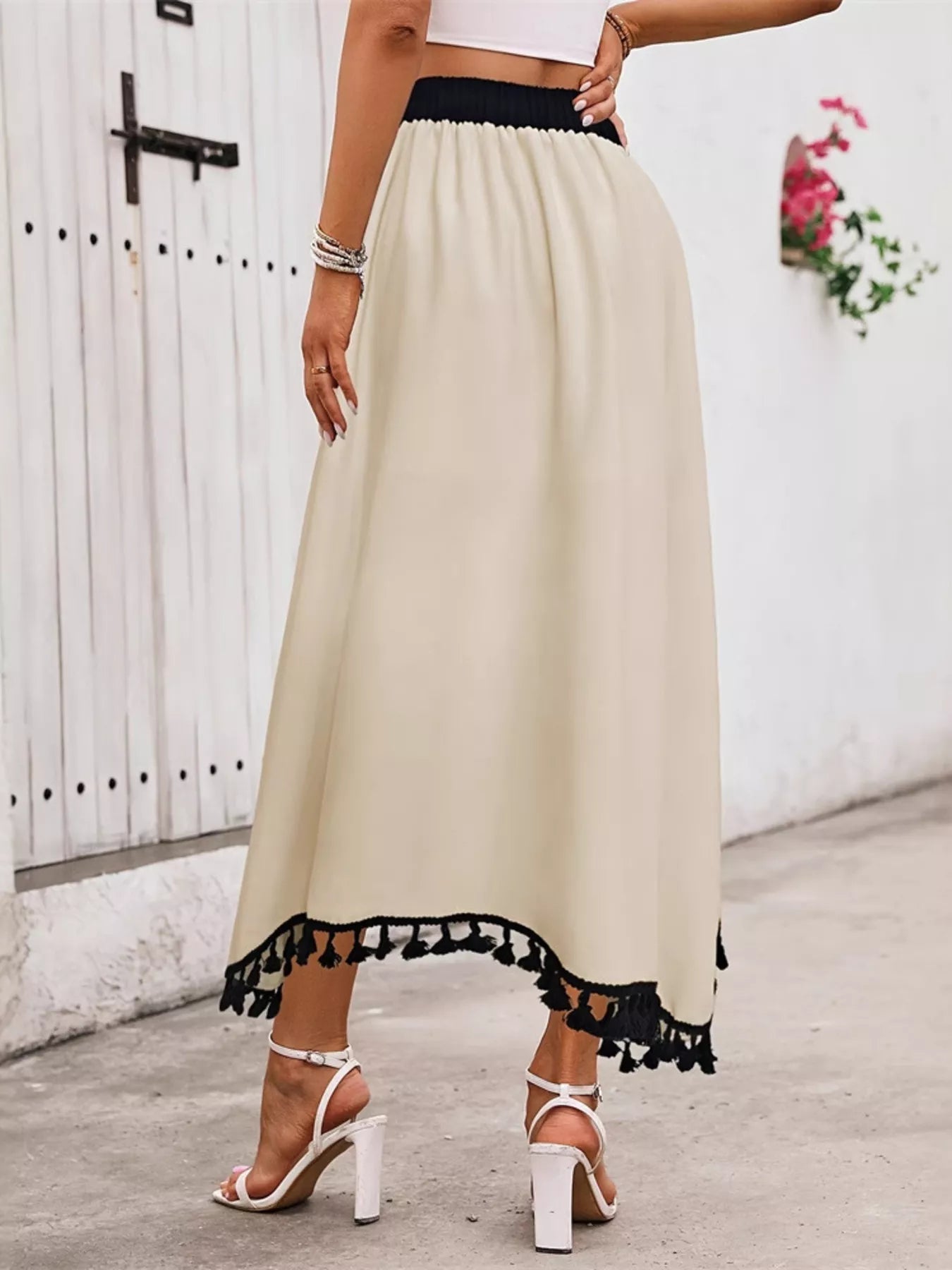 Women's Maxi Skirt Tassel-Trim High-Waist Casual