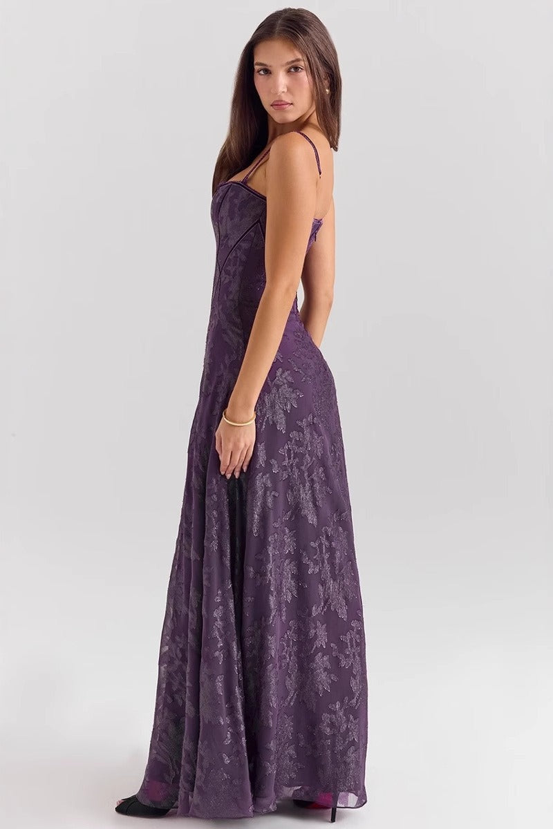 Women's Floral Chiffon Spaghetti Strap Formal Dress