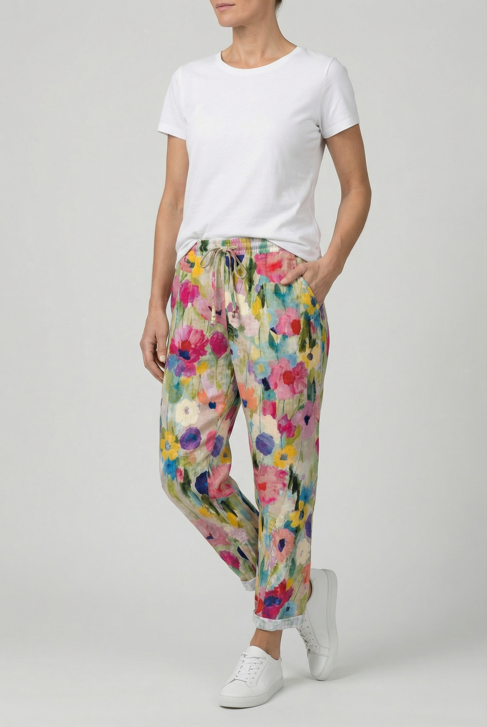 Women’s Cotton Sweatpants Floral Print Elastic Waist Drawstring
