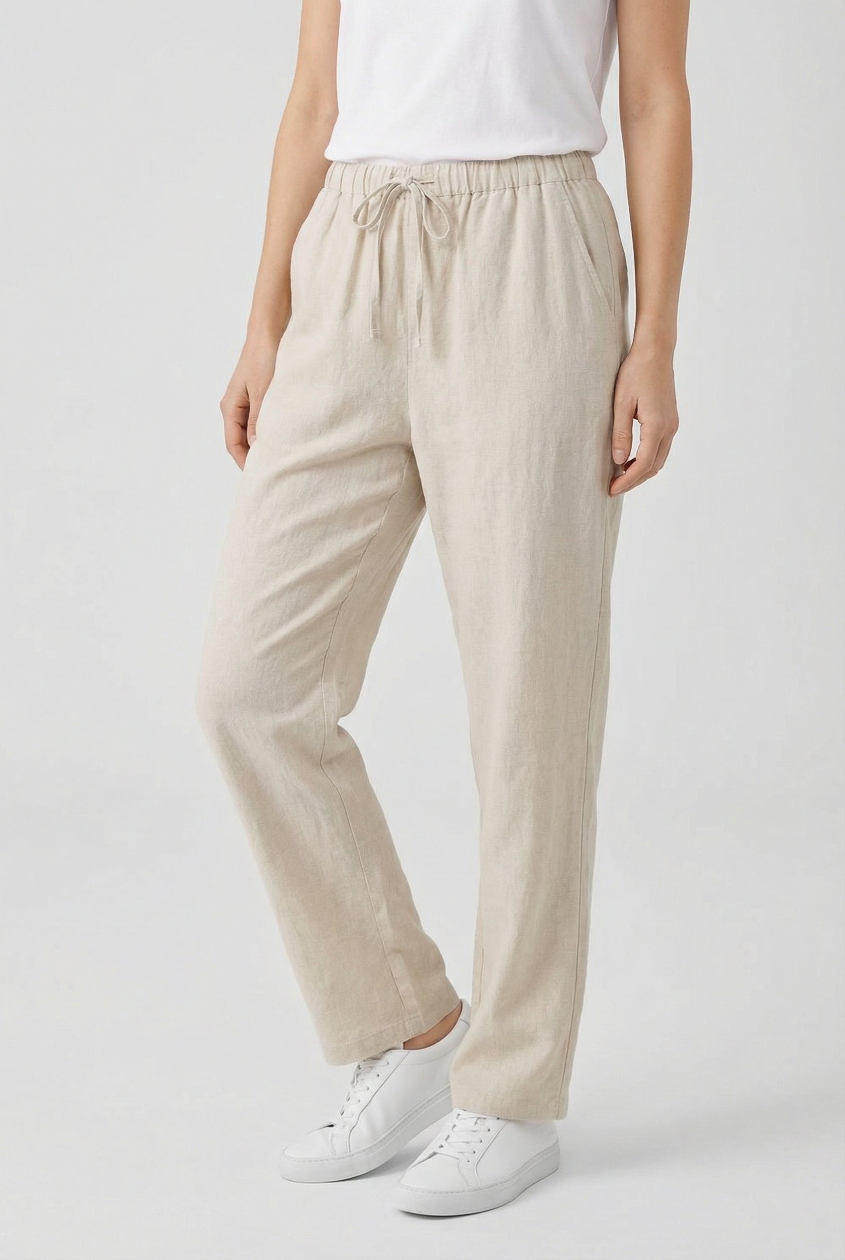 Women’s Linen Trousers Elastic Waist Drawstring Casual