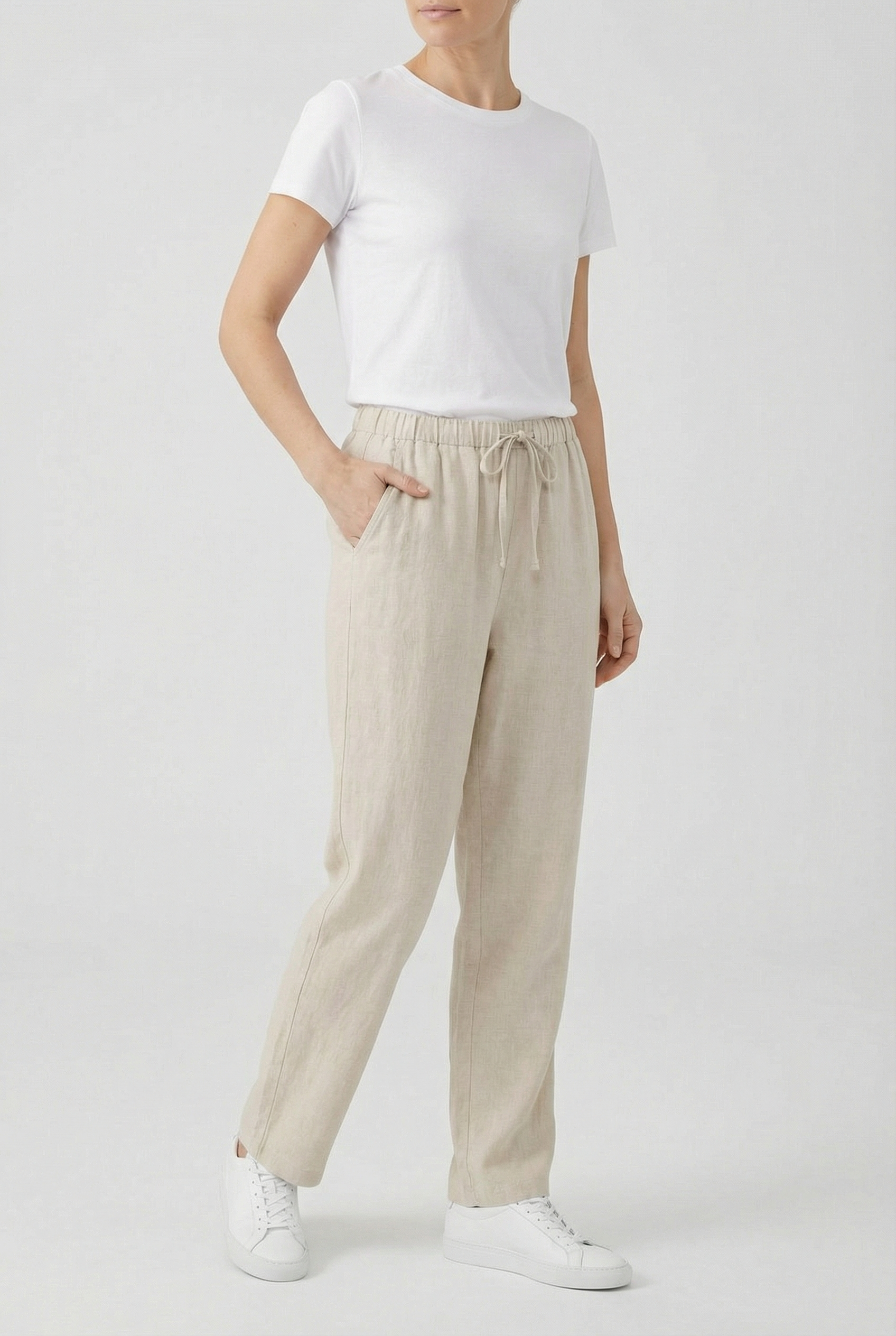 Women’s Linen Trousers Elastic Waist Drawstring Casual