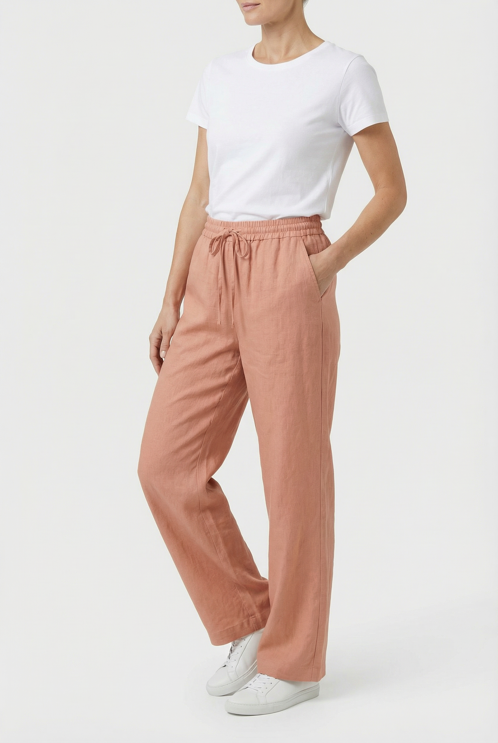 Women’s Cotton Linen Trousers High Waist Wide Leg Drawstring