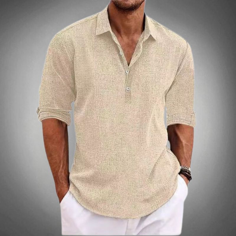 Men's 3/4 Sleeves Polo Shirt - Lightweight Linen