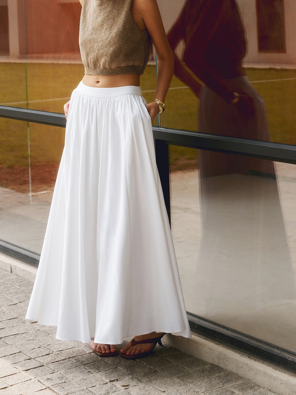 Women's High Waist Pleated Maxi Skirt