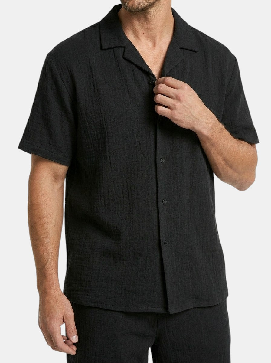 Men's Two-Piece Set Camp Collar Shirt & Elasticated Waist Shorts Casual Outfit