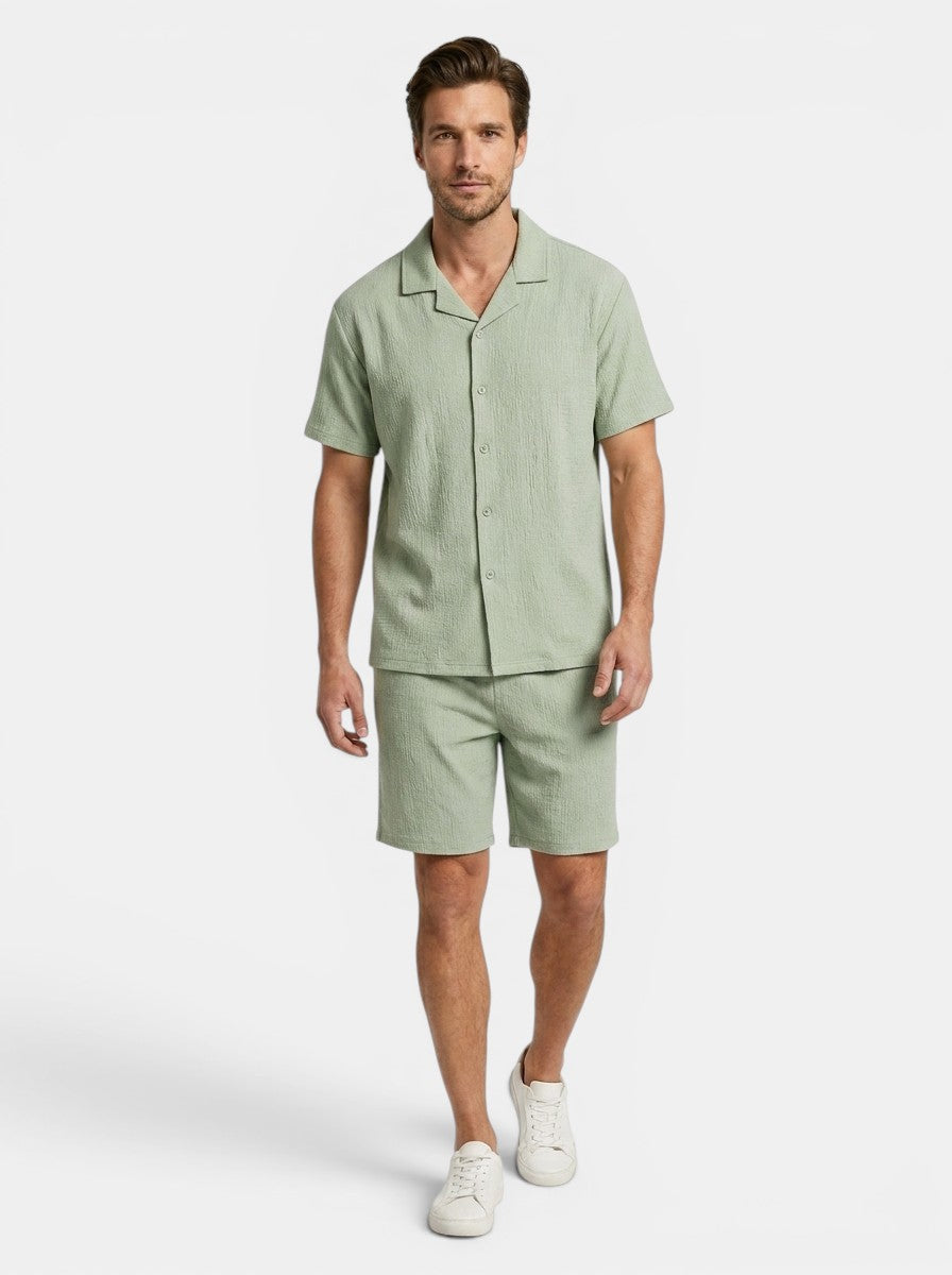 Men's Two-Piece Set Camp Collar Shirt & Elasticated Waist Shorts Casual Outfit