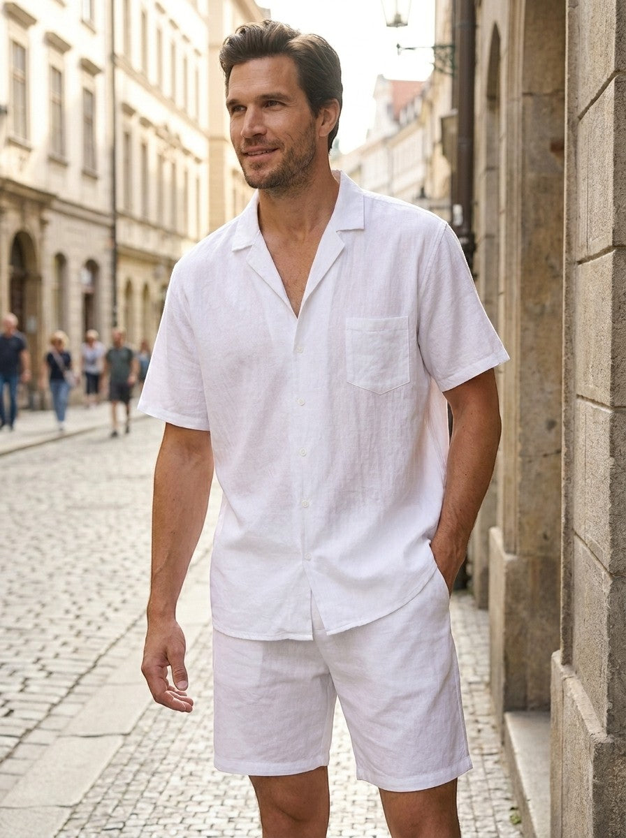 Men's Lightweight Woven Summer Set | Short Sleeve Shirt & Drawstring Shorts | Casual
