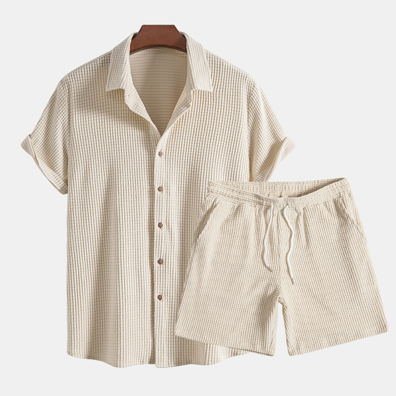 Men's Casual Two Piece Set Short Sleeve Drawstring Shorts