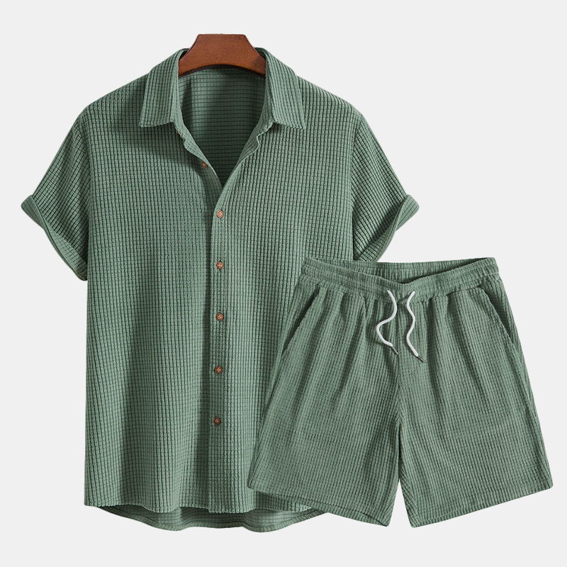 Men's Casual Two Piece Set Short Sleeve Drawstring Shorts