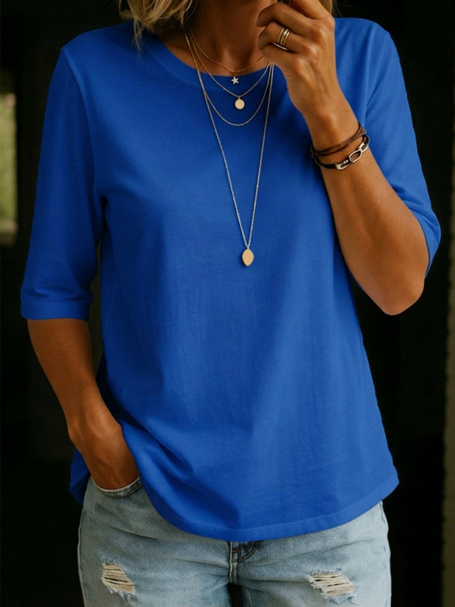 Women's Relaxed Fit Crew Neck 3/4 Sleeve T-Shirt Top