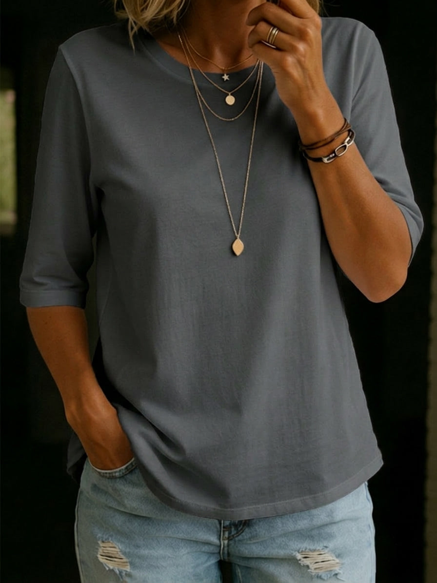 Women's Relaxed Fit Crew Neck 3/4 Sleeve T-Shirt Top