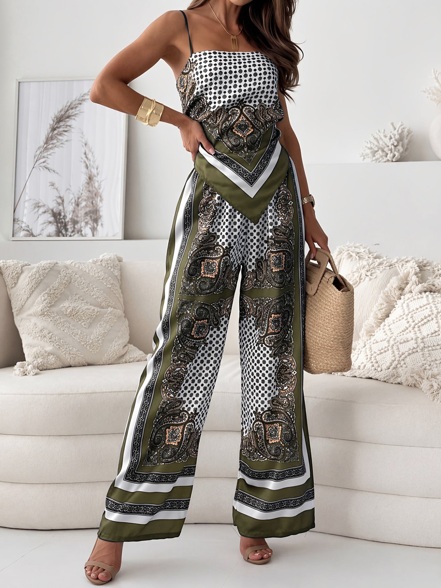 Women's Boho Backless Top & Wide Leg Trousers Matching Set | Resort Wear