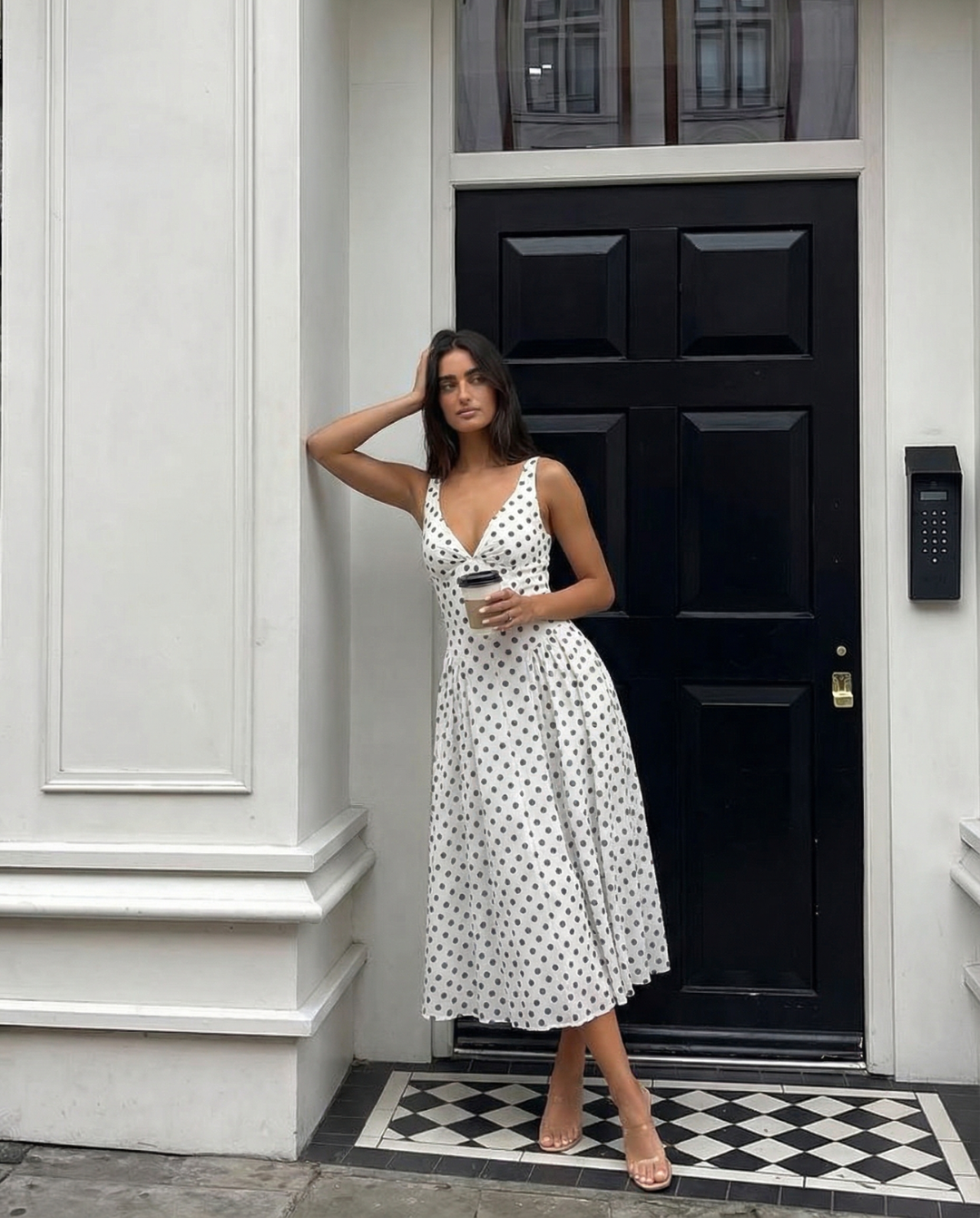 Women's Polka Dot Dress Short Sleeve A-Line Midi