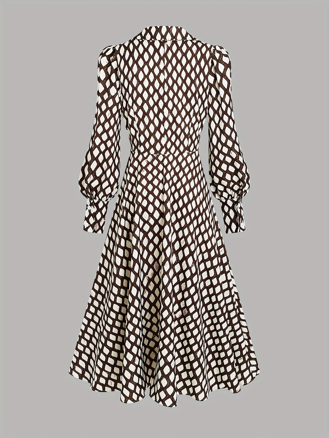Women's Vintage Rhombus Print Maxi Dress Flowing Silhouette Elegant Casual