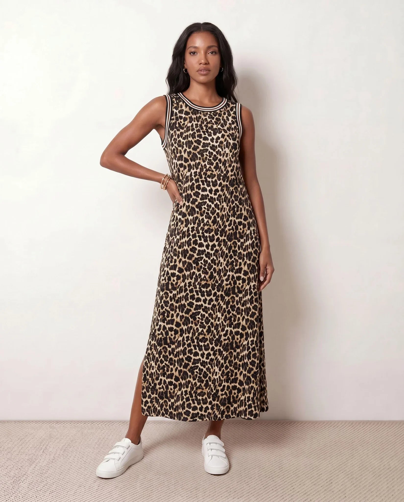 Women's Midi Dress Animal Print Side Slit