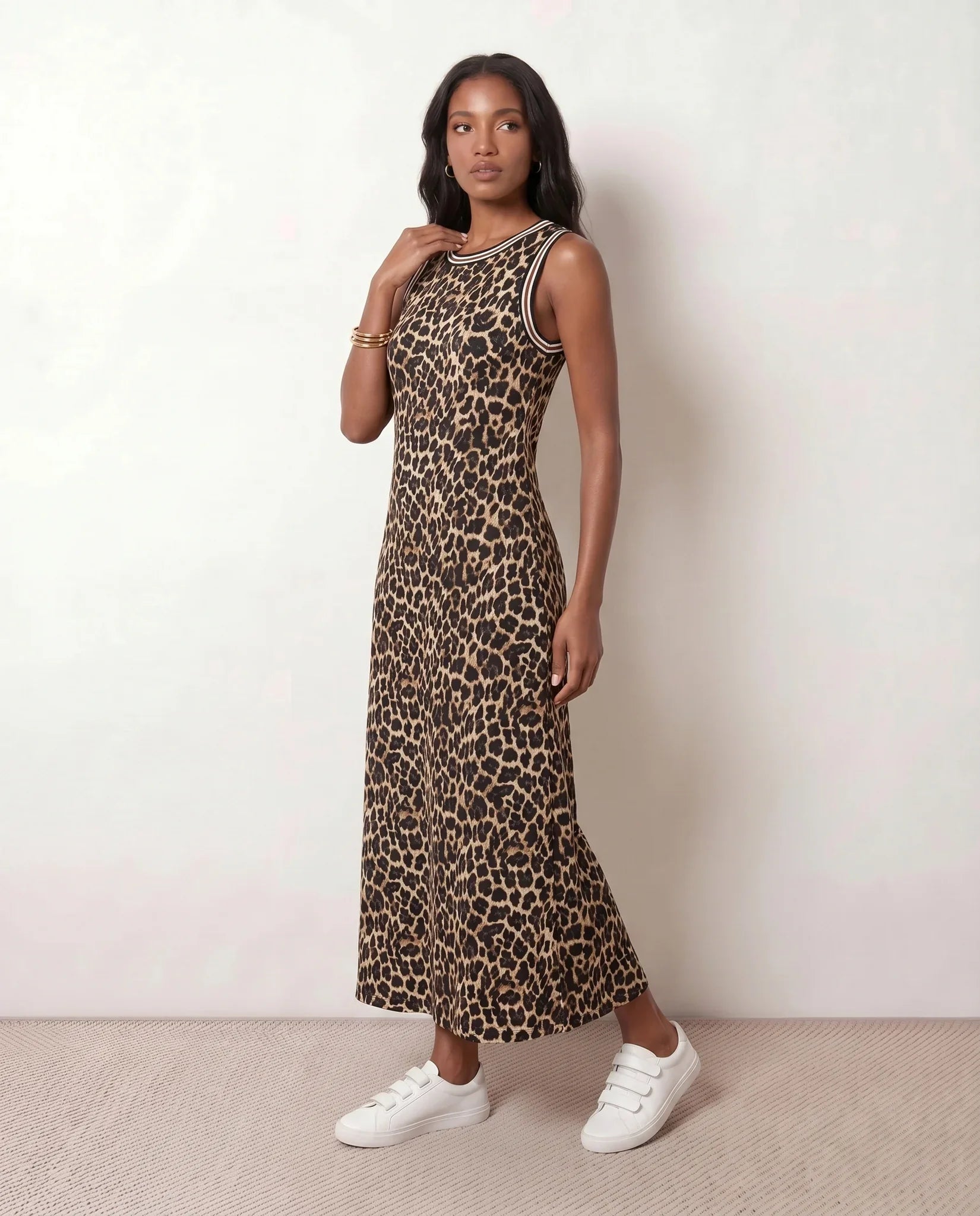 Women's Midi Dress Animal Print Side Slit
