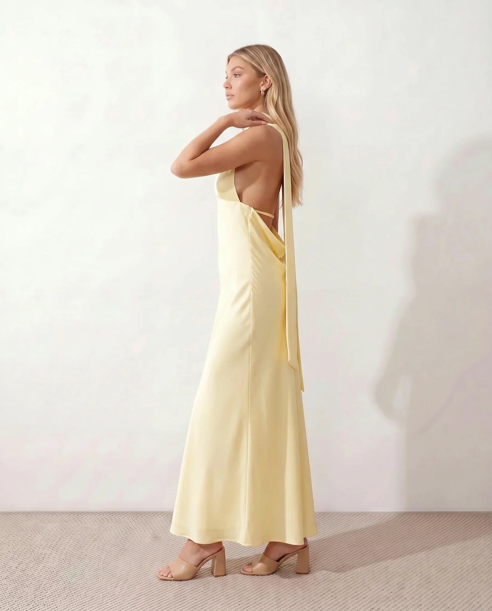Women's Maxi Dress Cowl Neck Halter Style Long Length Casual