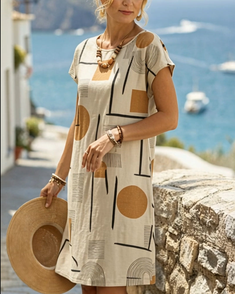 Women's Shift Mini Dress Abstract Geometric Print – Casual Summer Dress