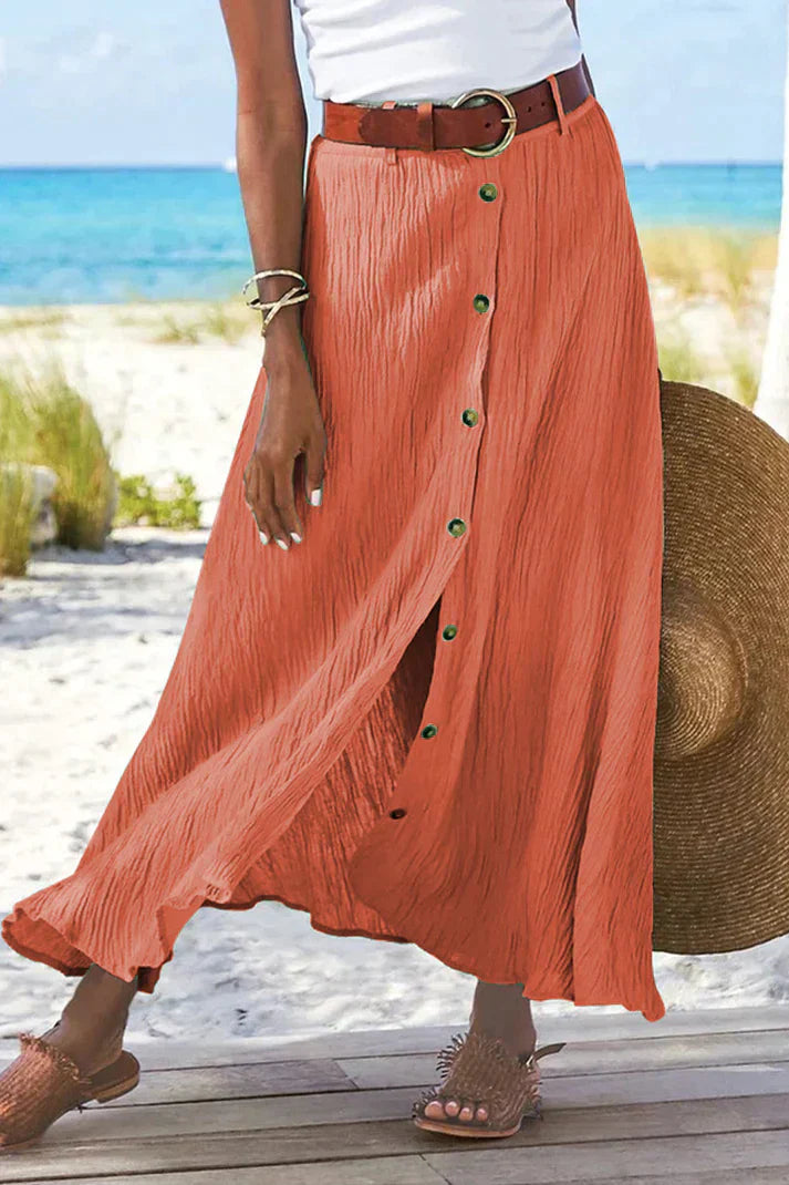 Women's Maxi Skirt High Waist Button Front Linen Look