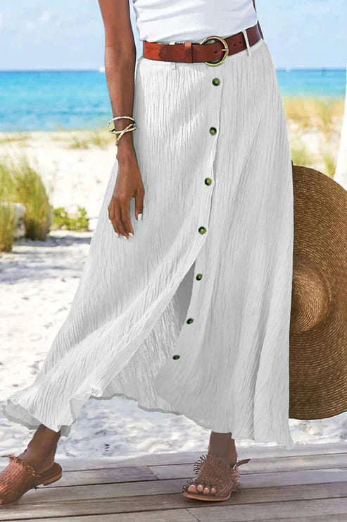 Women's Maxi Skirt High Waist Button Front Linen Look