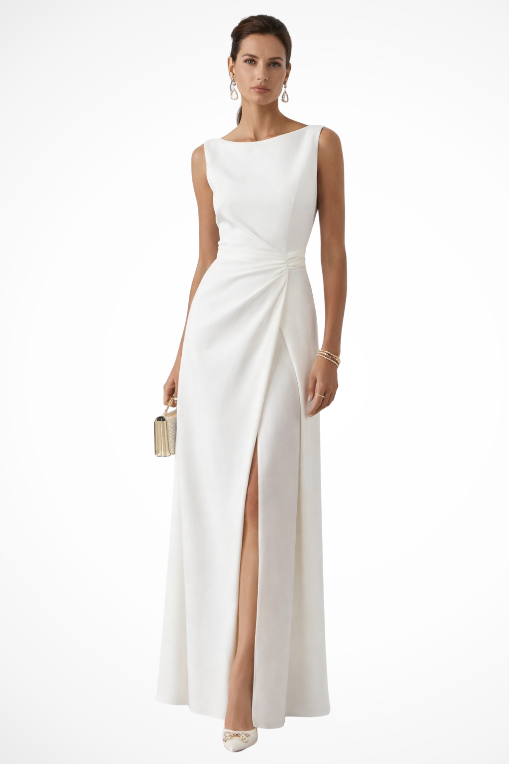 Women's Maxi Dress Boat Neck Draped Waist Wedding Guest