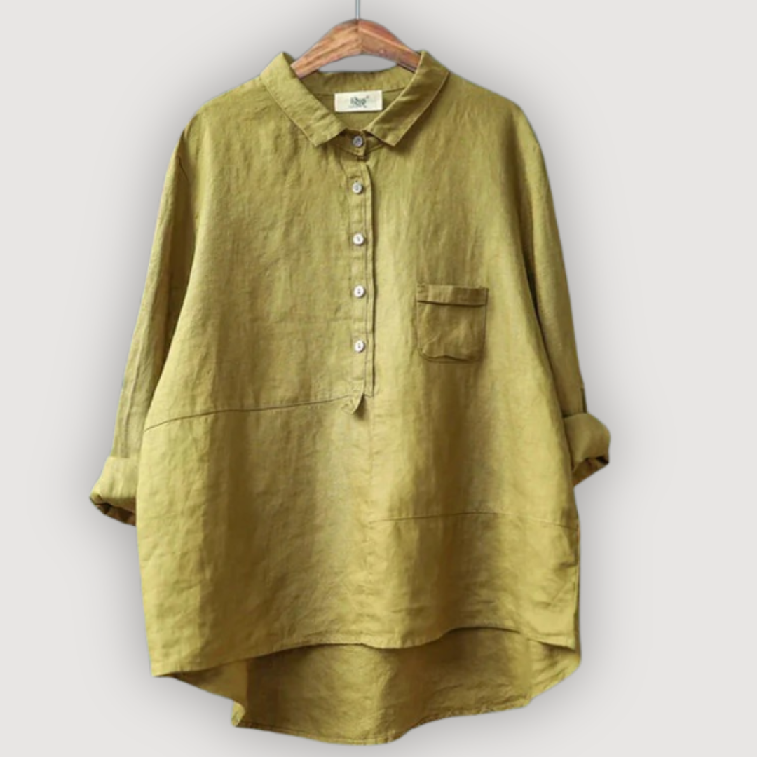 Women's Linen Blouse Button-Up Relaxed Fit Airy Long Sleeve Summer Tops