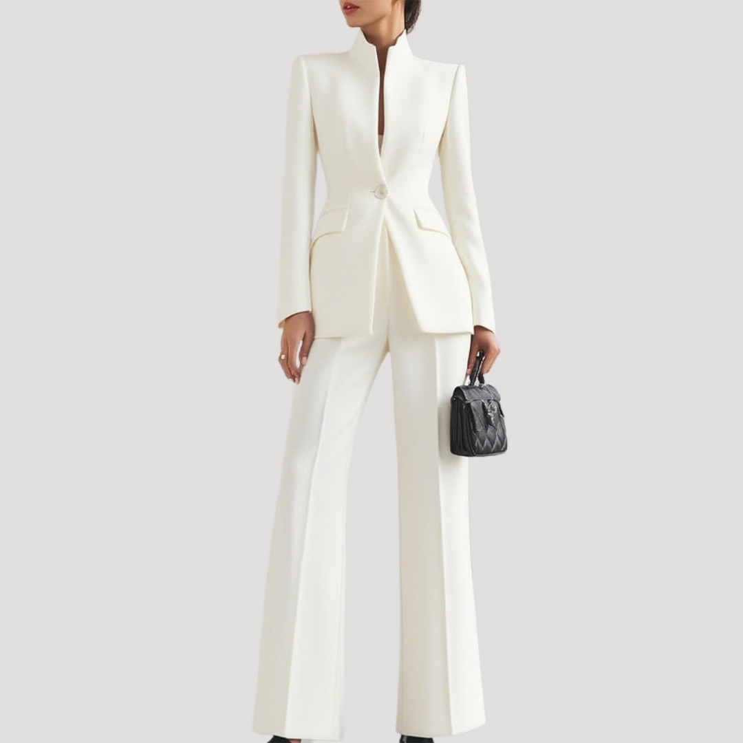 Women's Suit Tailored Blazer Trouser Set Structured Two-Piece Professional Attire