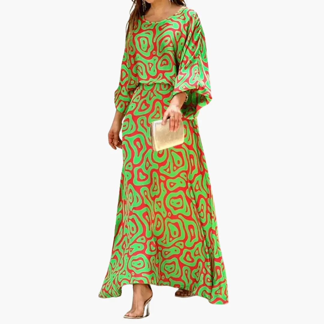 Women's Maxi Dress Boho Print Flowing Design Long Sleeve Wedding Guest