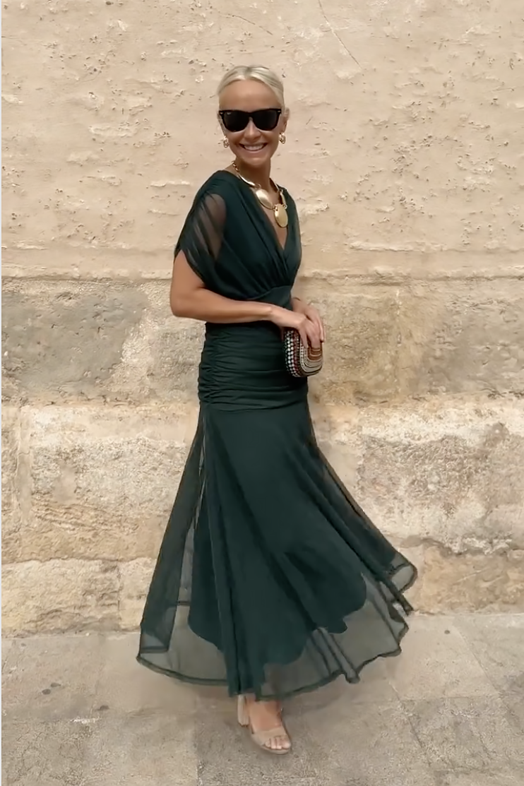 Women's Maxi Dress V-Neck Long Sleeve Party Dress
