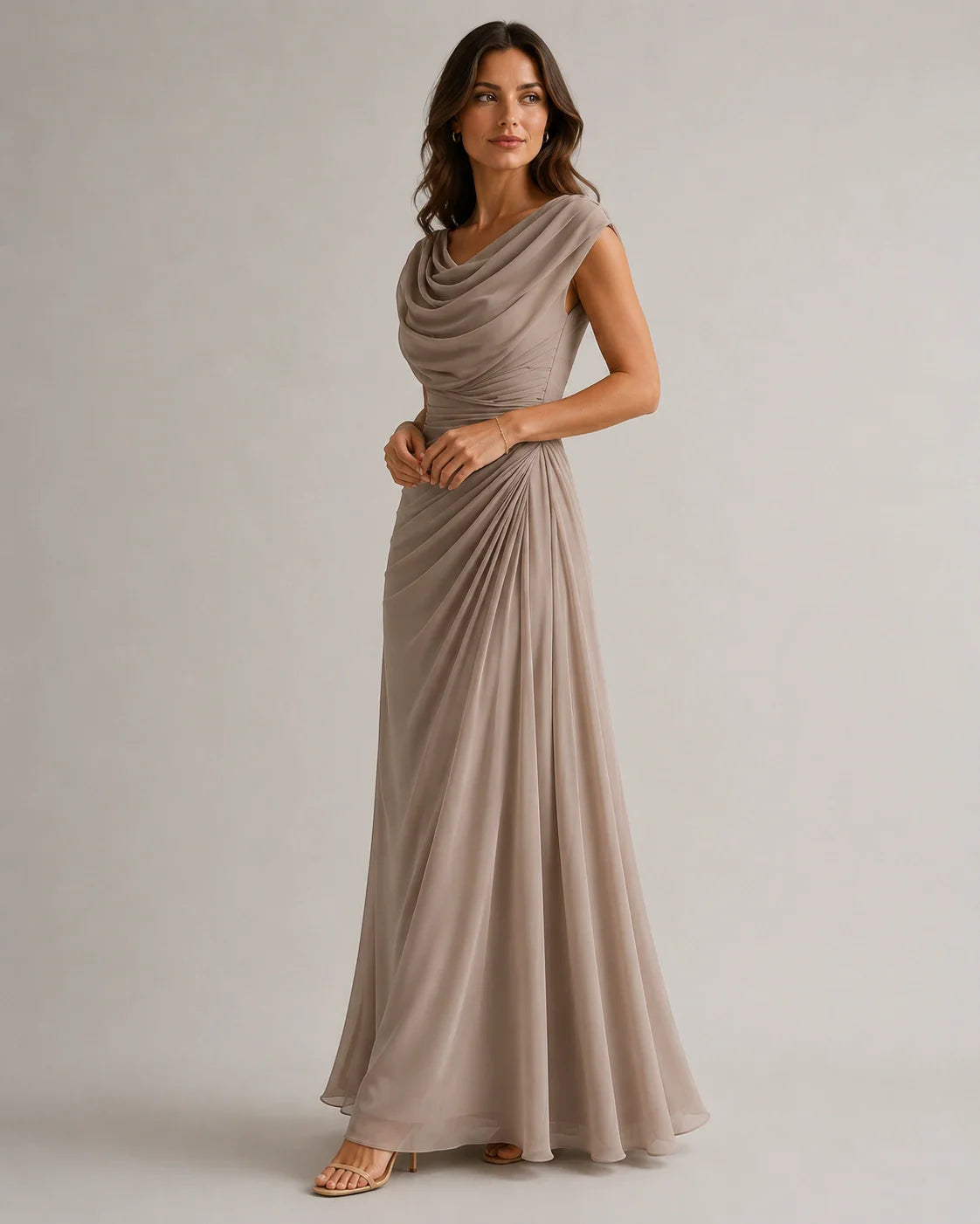 Women's Maxi Dress Cowl Neck Ruched Wedding Guest