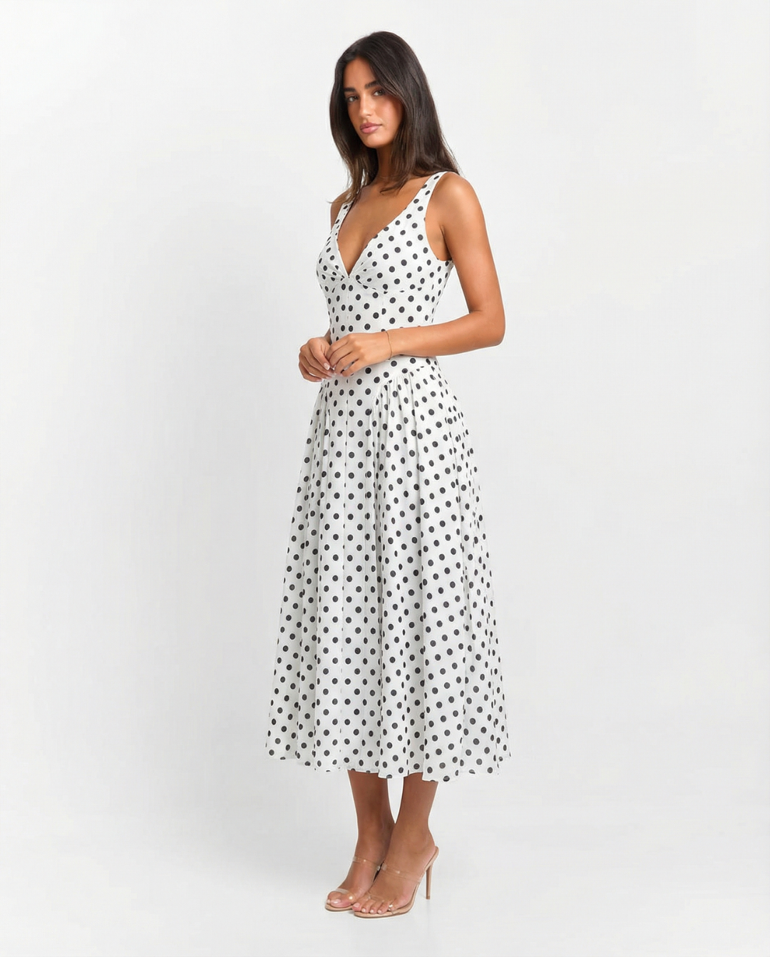 Women's Polka Dot Dress Short Sleeve A-Line Midi