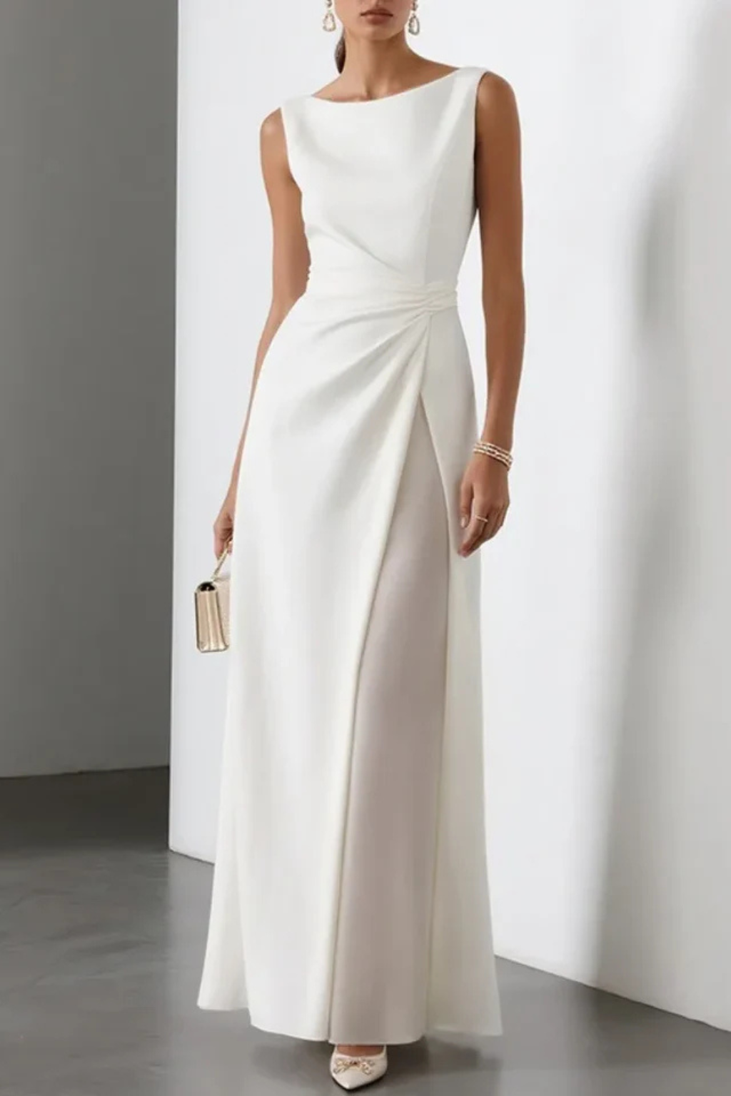 Women's Maxi Dress Boat Neck Draped Waist Wedding Guest