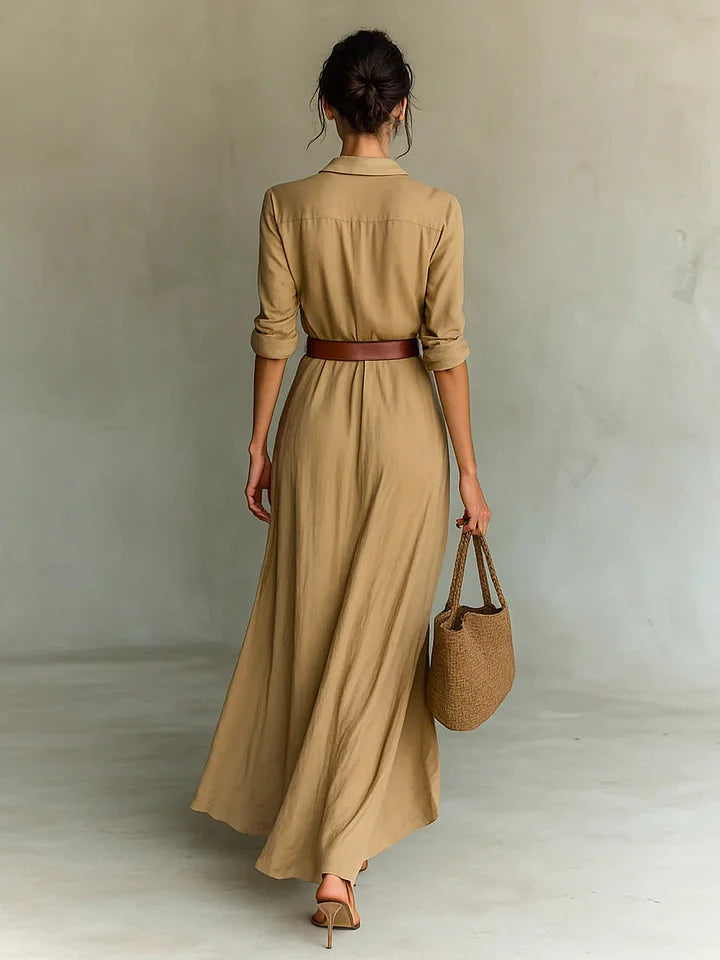 Women's Wrap Maxi Dress V-Neck Long Sleeve Belted Summer Evening Wear