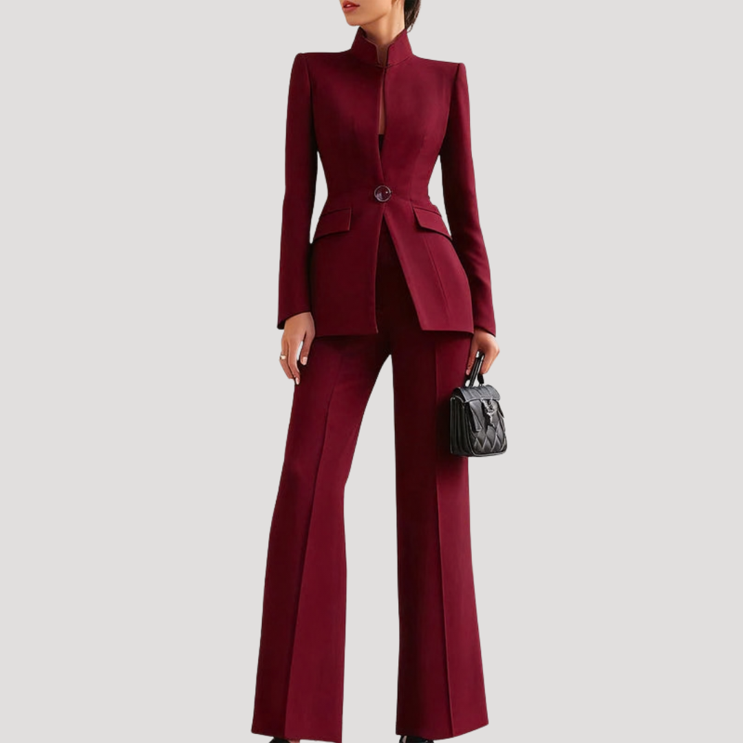 Women's Suit Tailored Blazer Trouser Set Structured Two-Piece Professional Attire
