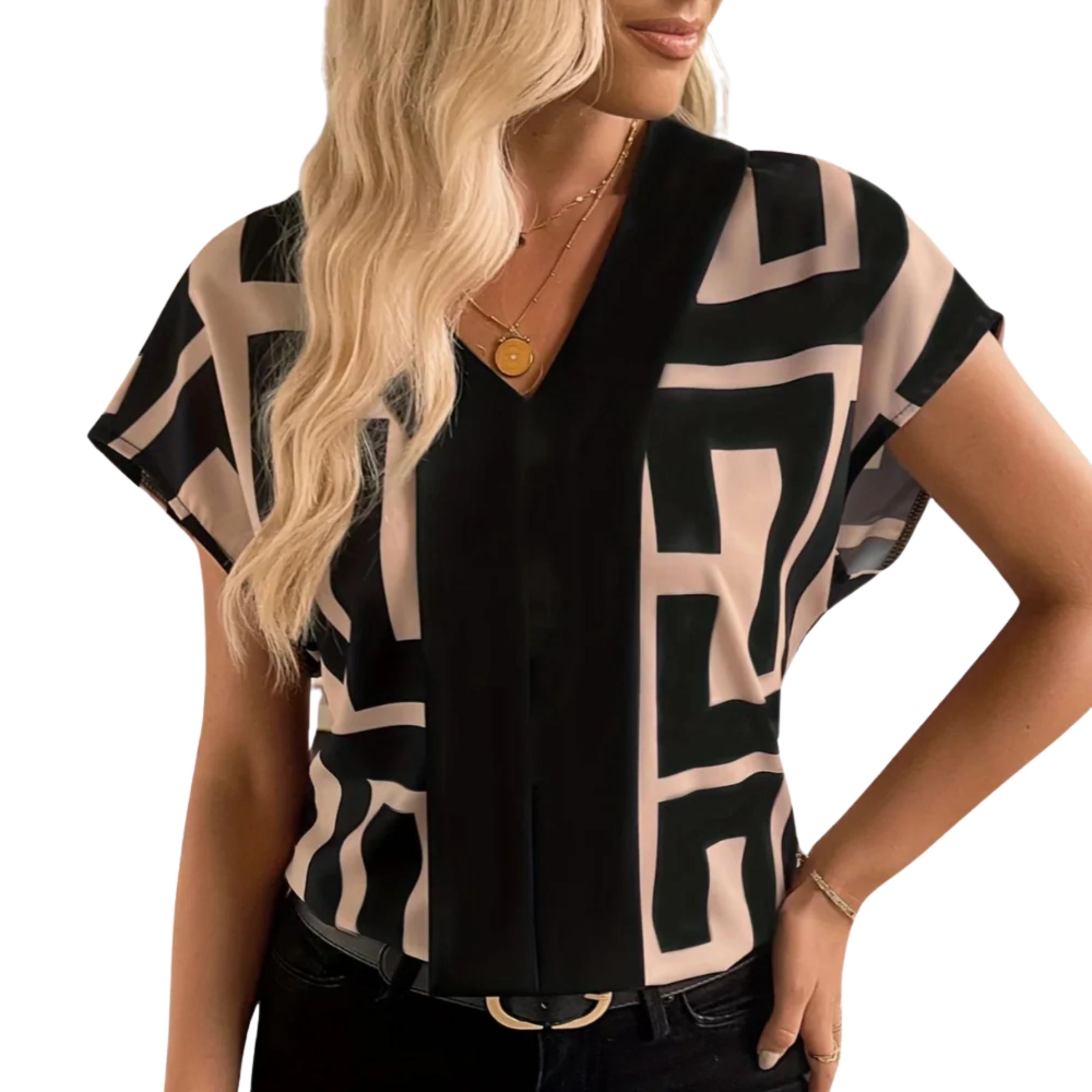 Women's Blouse Geometric V-Neck Short Sleeve Casual Top