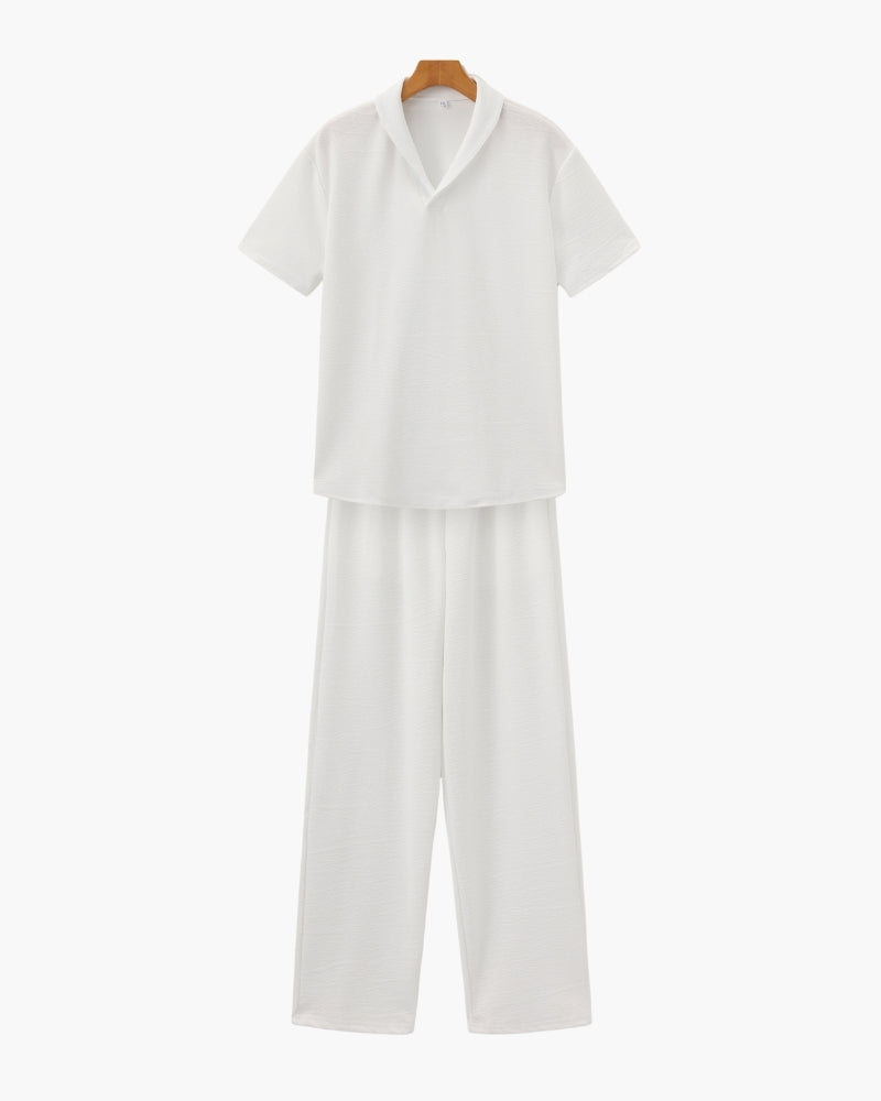 Men's Casual Two Piece Set Polo Shirt Drawstring Pants Outfit