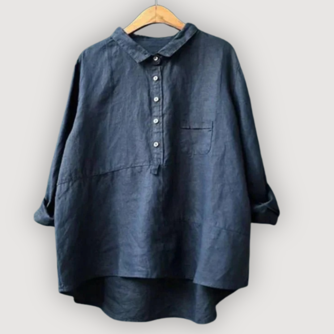 Women's Linen Blouse Button-Up Relaxed Fit Airy Long Sleeve Summer Tops