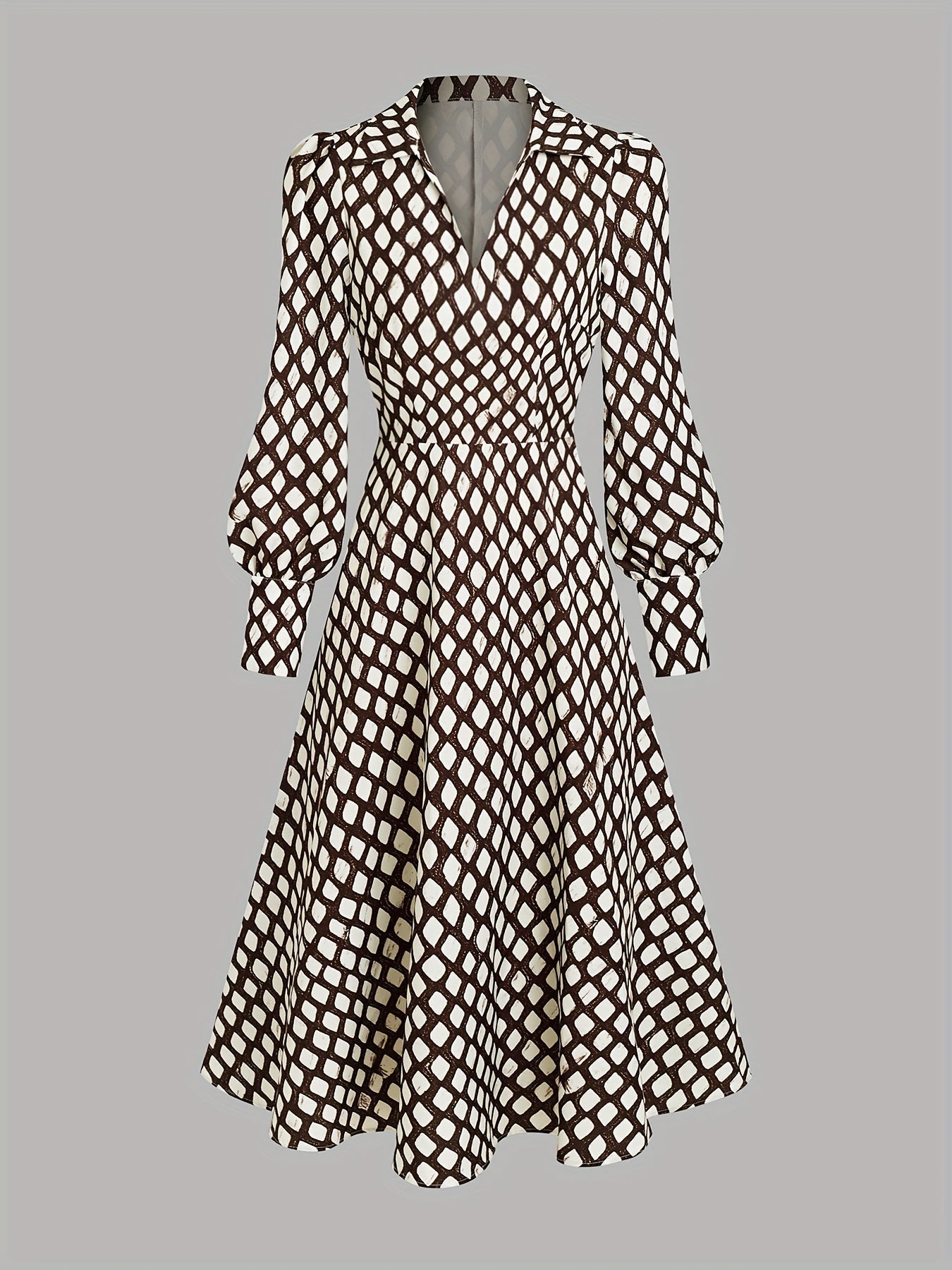 Women's Vintage Rhombus Print Maxi Dress Flowing Silhouette Elegant Casual