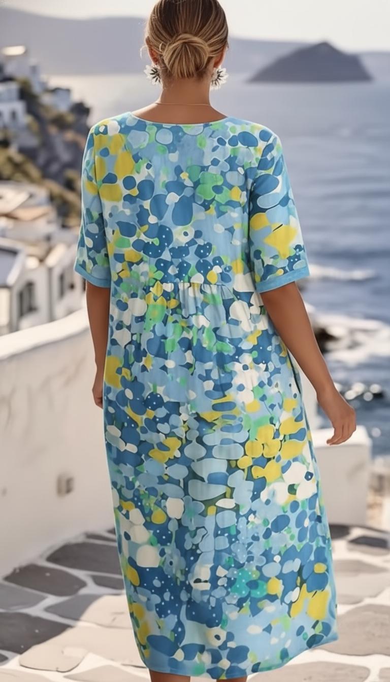 Women's Midi Dress Abstract Floral Short Sleeve Wedding Guest