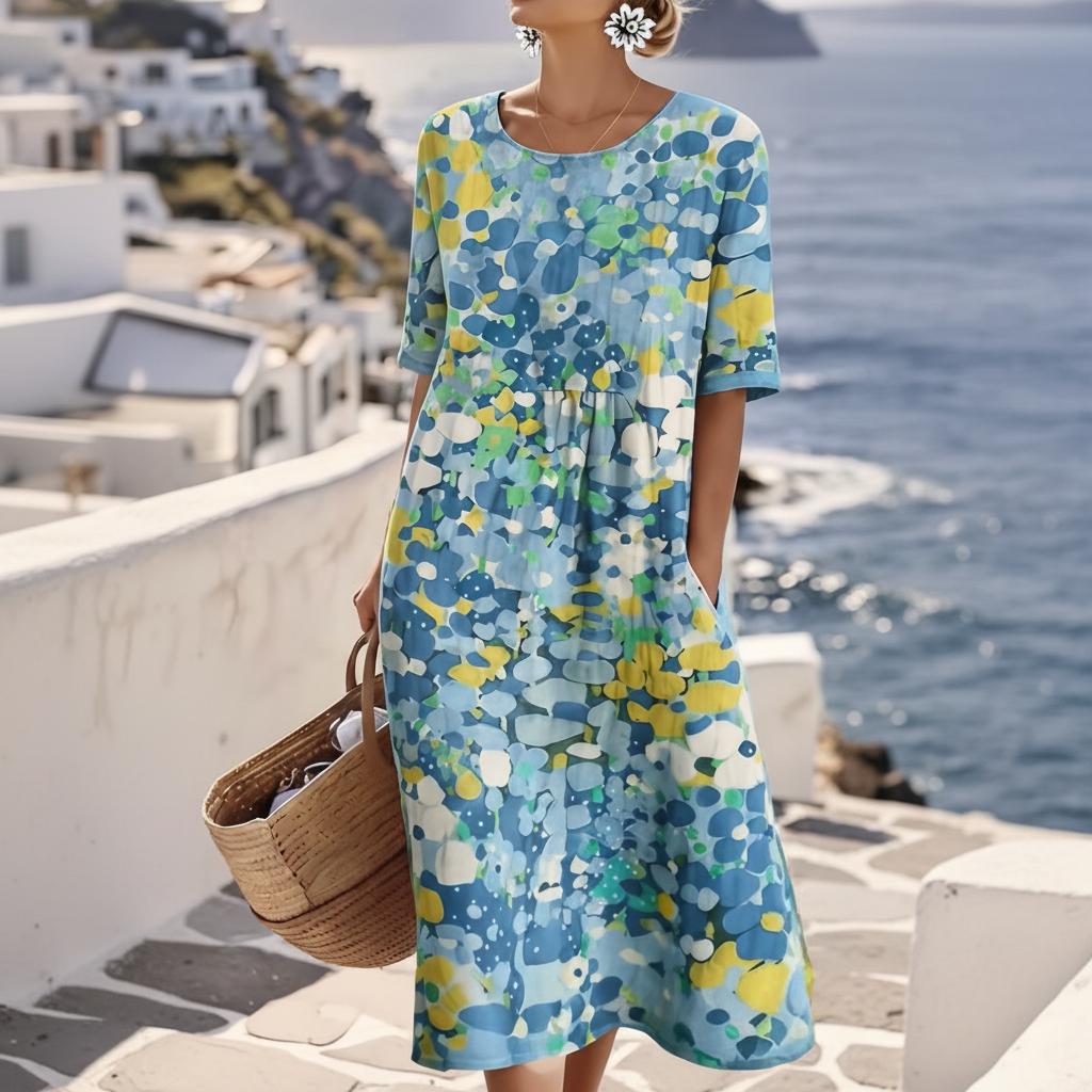 Women's Midi Dress Abstract Floral Short Sleeve Wedding Guest