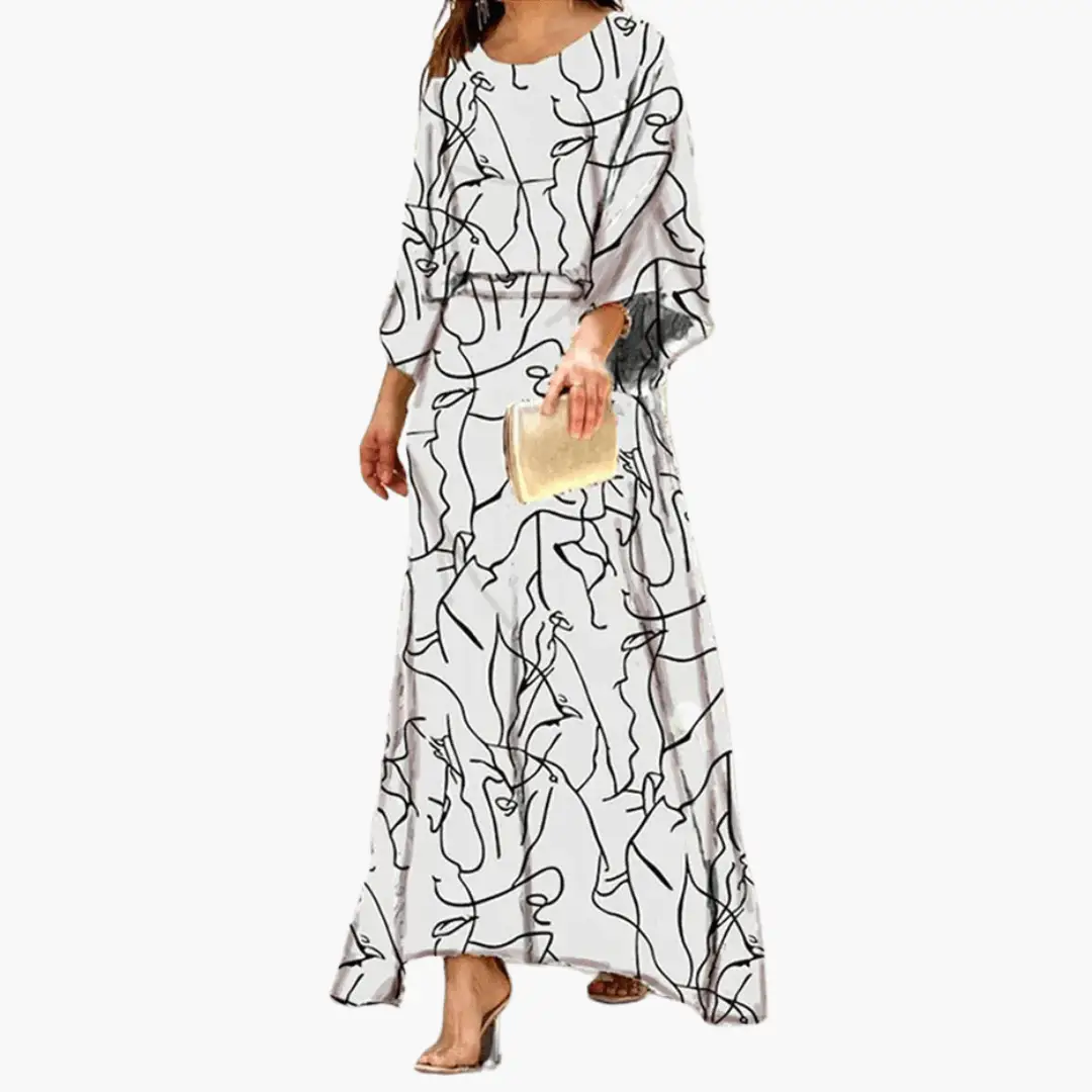 Women's Maxi Dress Boho Print Flowing Design Long Sleeve Wedding Guest