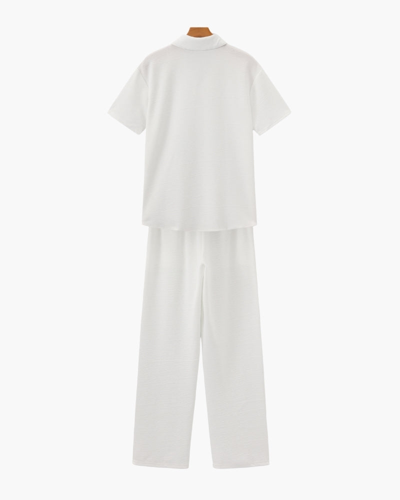 Men's Casual V-Neck Short Sleeve Shirt & Pants Two-Piece Set