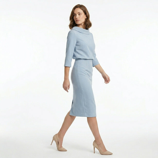 Women's Boat Neck Top Midi Skirt Set