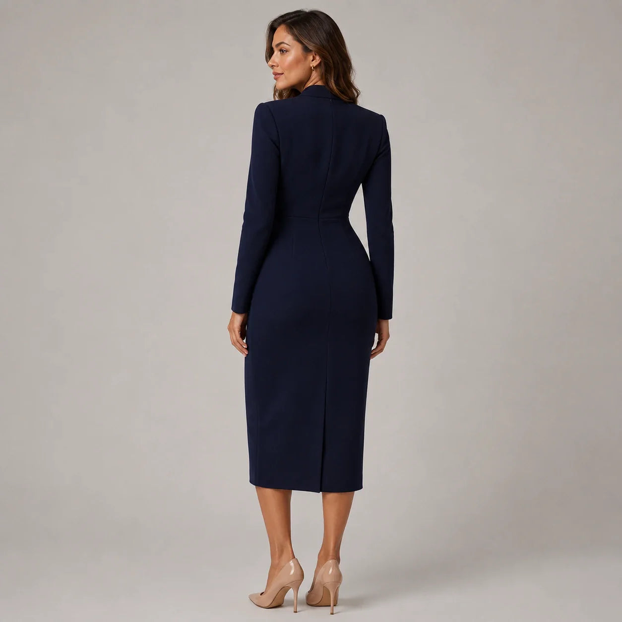 Women's Midi Dress V-Neck Long Sleeve Wrap Formal